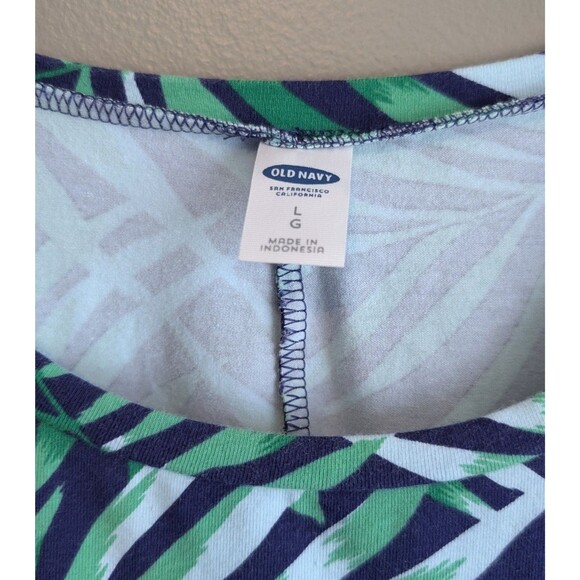 Old Navy Size Large Sleeveless Dress Womens Stretch Green Blue White Palm L SS - Picture 3 of 5